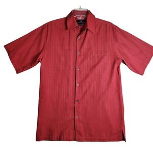 Toscano 100% Silk Red Short Sleeve Button Up Shirt Men's Small Textured Stripe